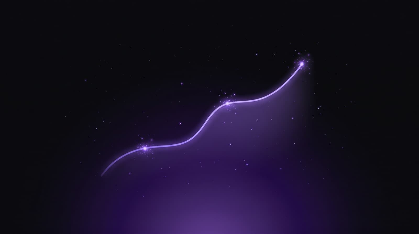 Glowing purple line climbing upward through a field of stars, like a growth curve rising in real time